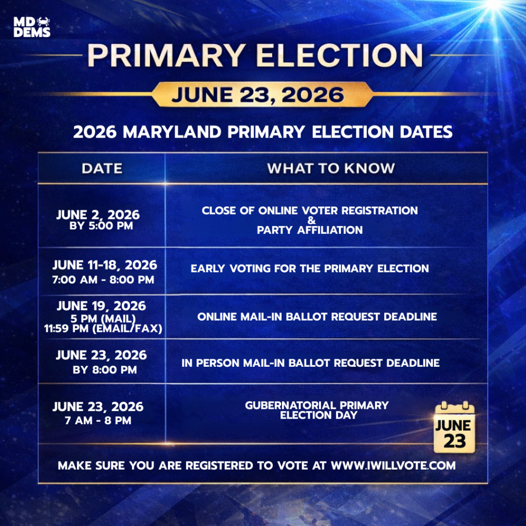 MD 2026 primary election calendar